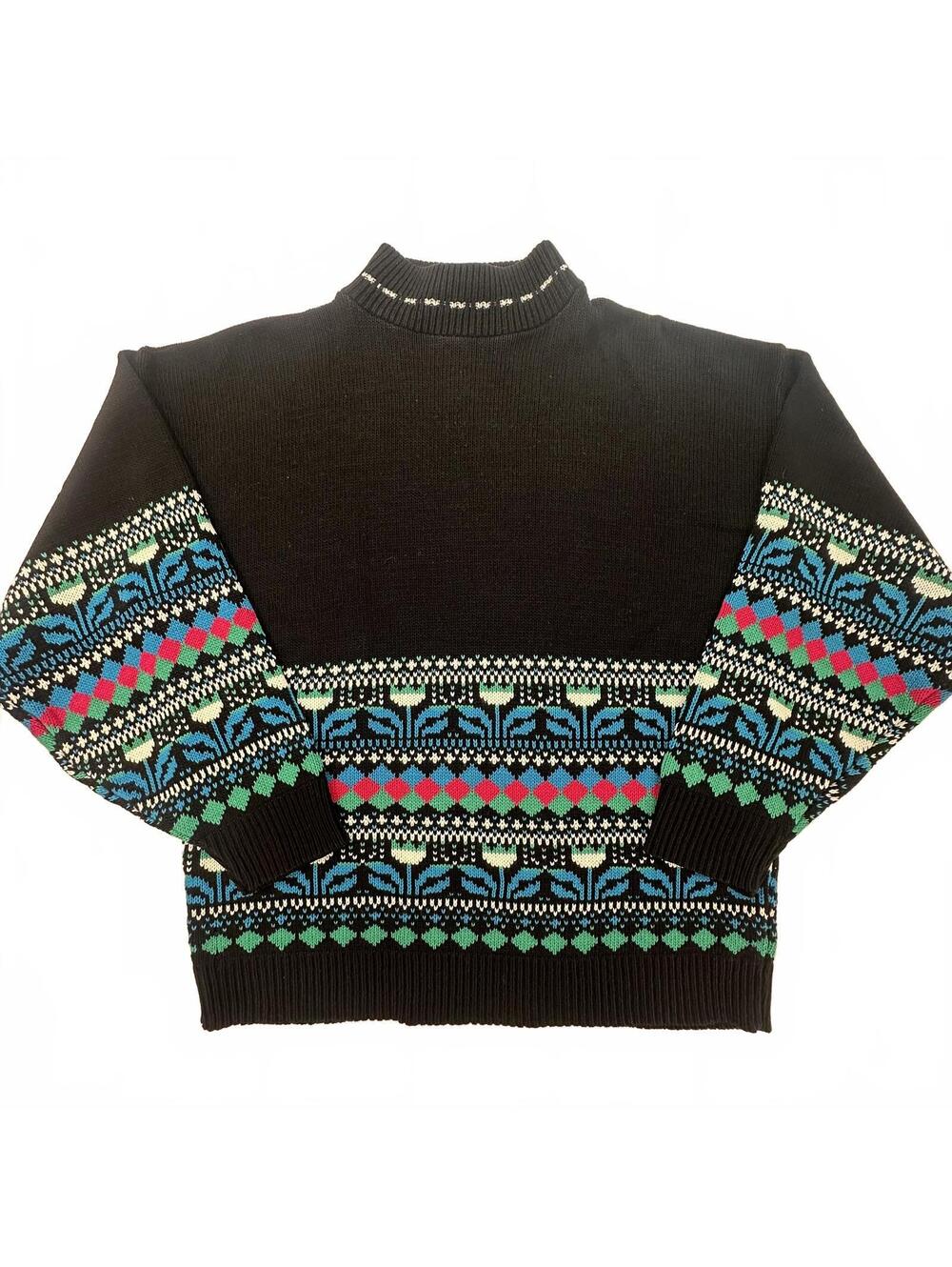 Vintage American Pride Fair Isle Mock Neck Sweater L | 80s Neon Alpine Knit